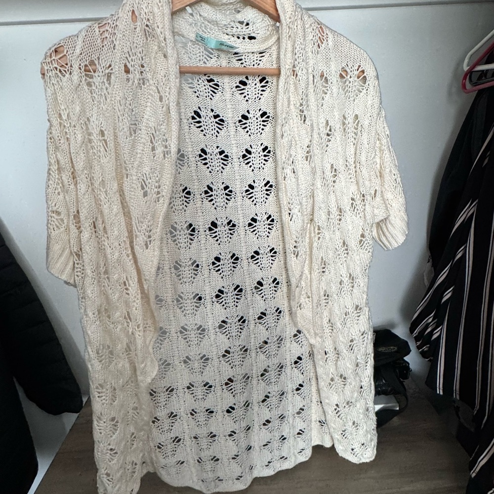 Cream Open-Knit Cardigan Sweater